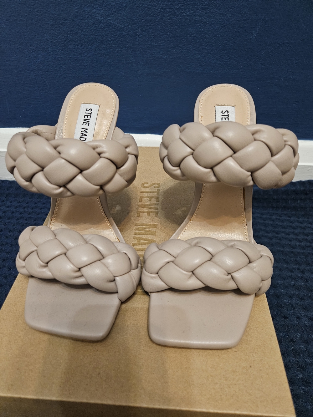 Steve Madden Braided Double-Strap Heeled Mules in Taupe